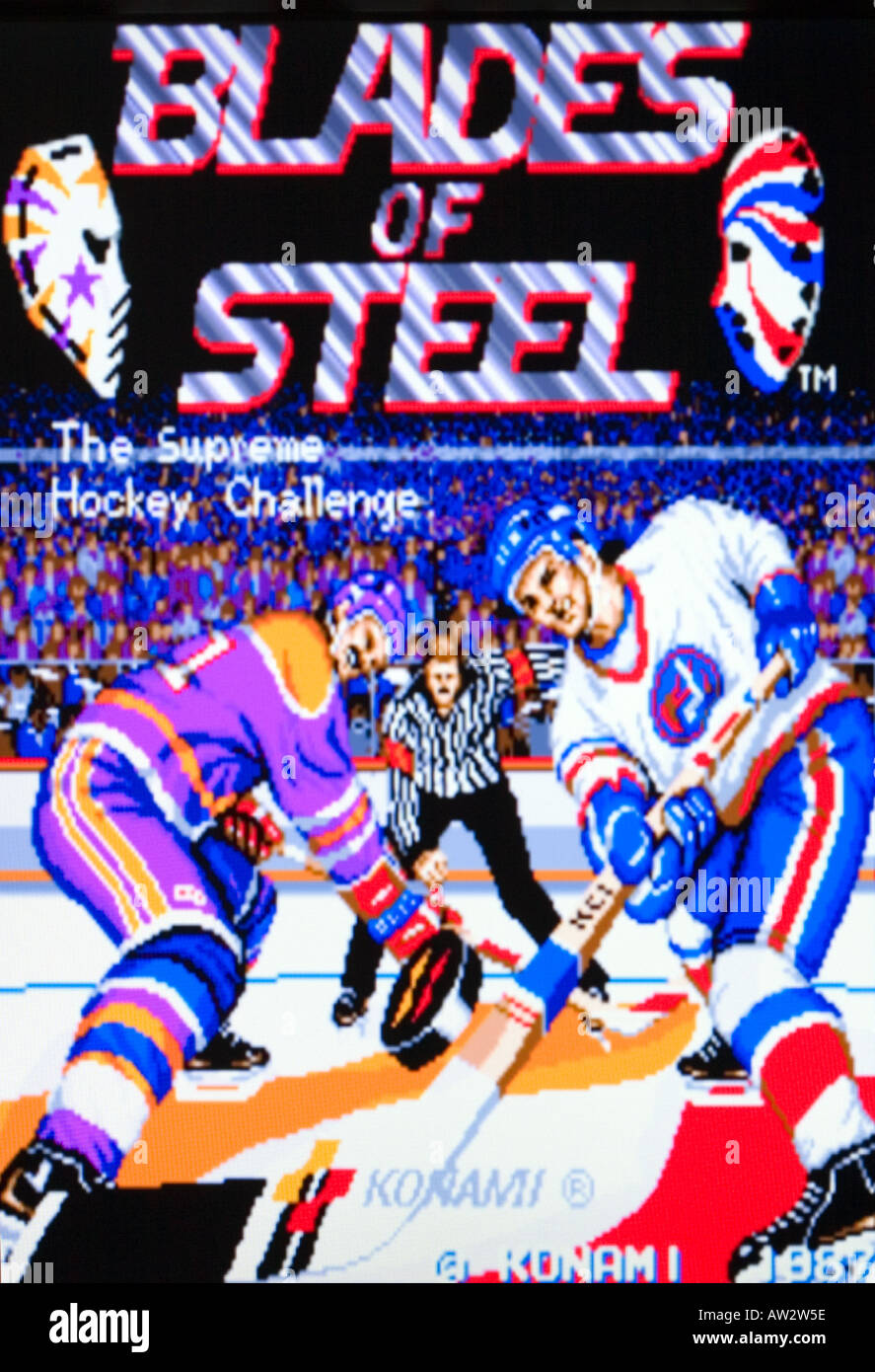 Blades of Steel Konami 1987 Vintage arcade videogame screen shot - EDITORIAL USE ONLY Stock Photo