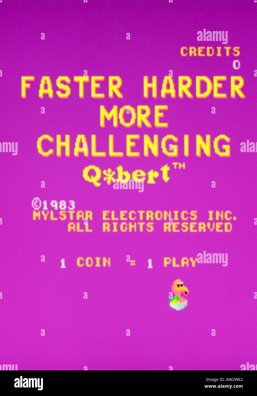 Faster More Challenging Q bert Mylstar Electronics Inc 1983 Vintage arcade videogame screen shot - EDITORIAL USE ONLY Stock Photo