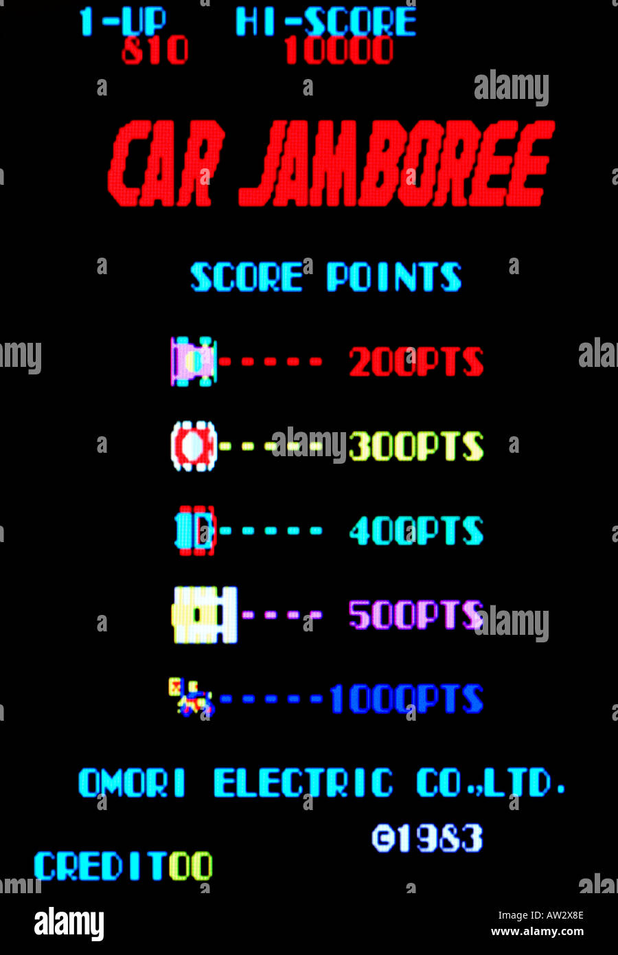 Car Jamboree Omori Electric Co Ltd 1983 Vintage arcade videogame screen shot - EDITORIAL USE ONLY Stock Photo