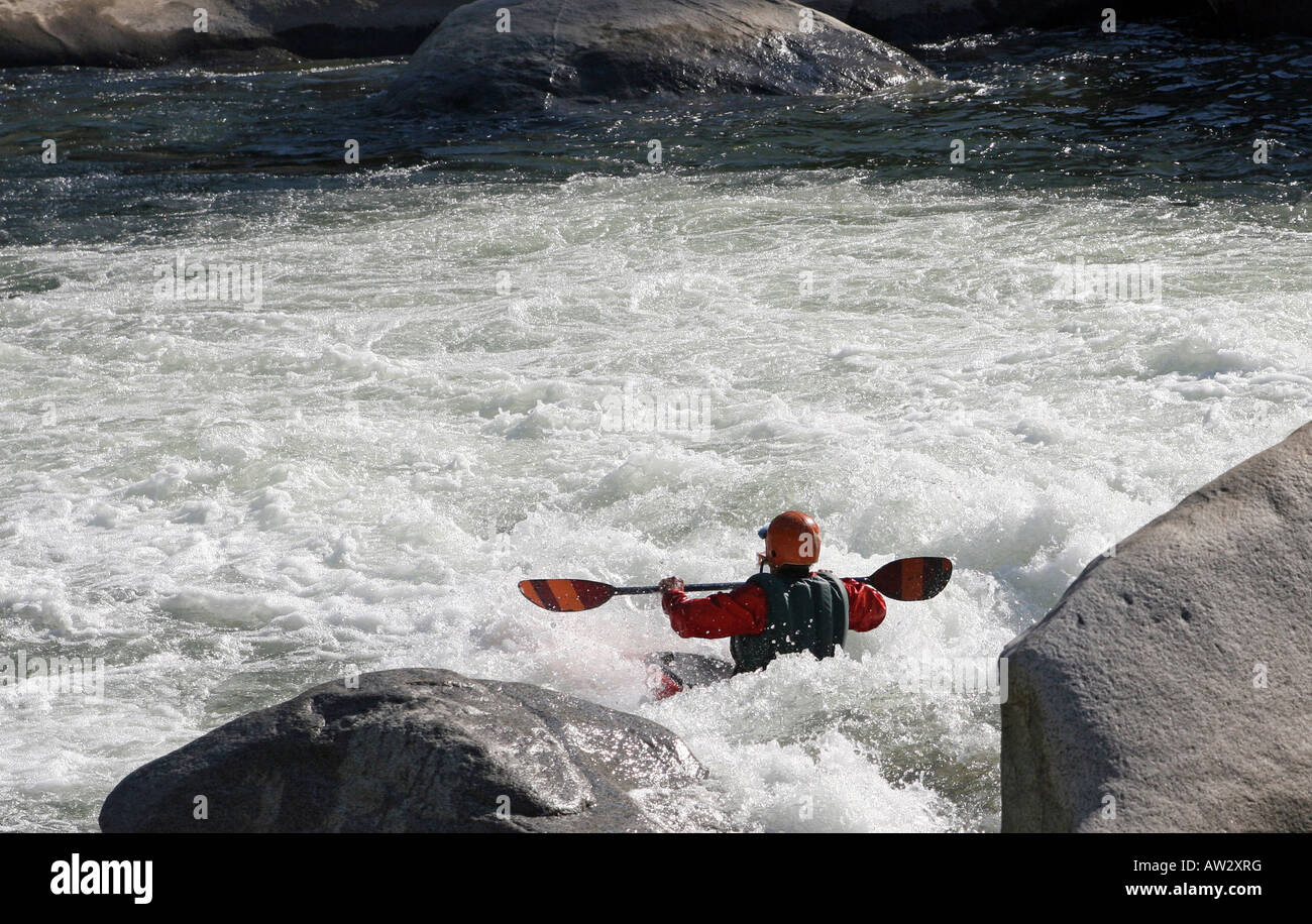 Kayakers brave exciting class III, IV and V rapids on the Feather River