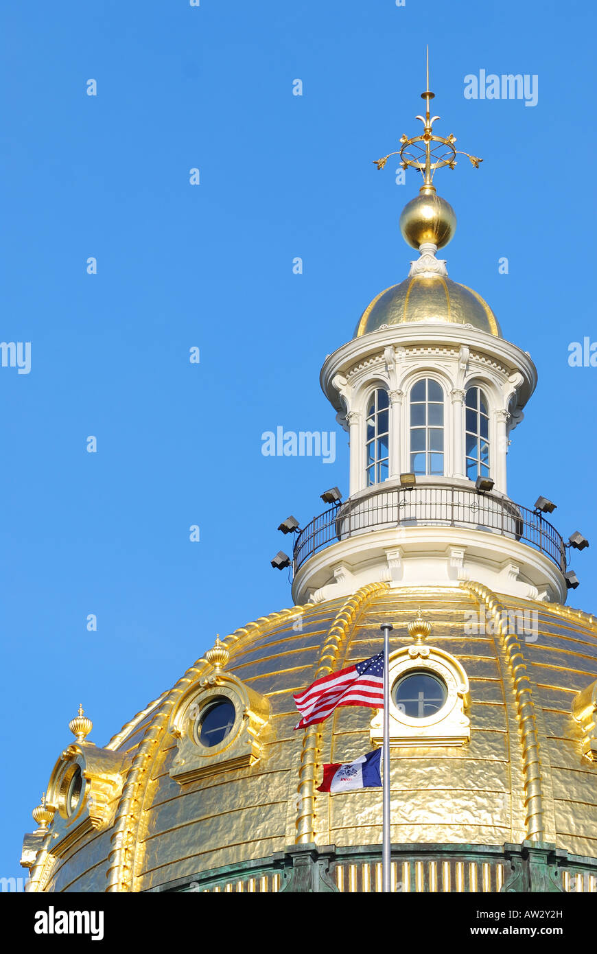 Detail of Iowa state Capitol golden dome Stock Photo