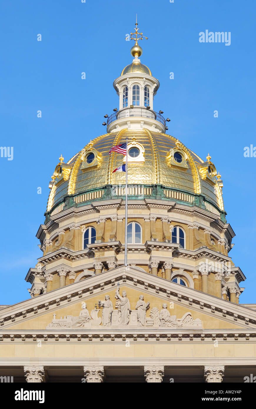 Detail of Iowa State Capitol golden dome Stock Photo