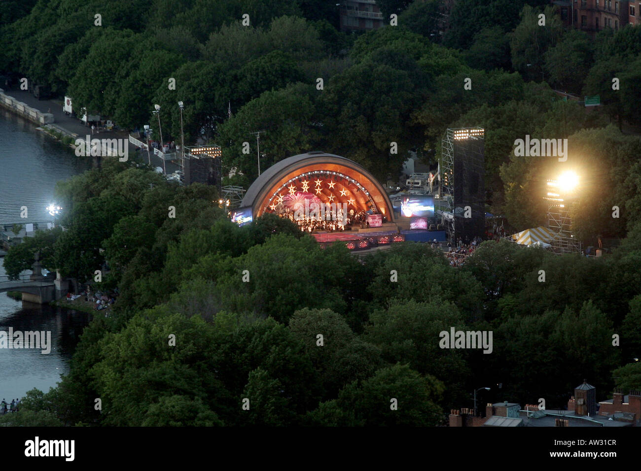 Aerial view of Hatch Shell on Boston Esplanade Boston Massachusetts