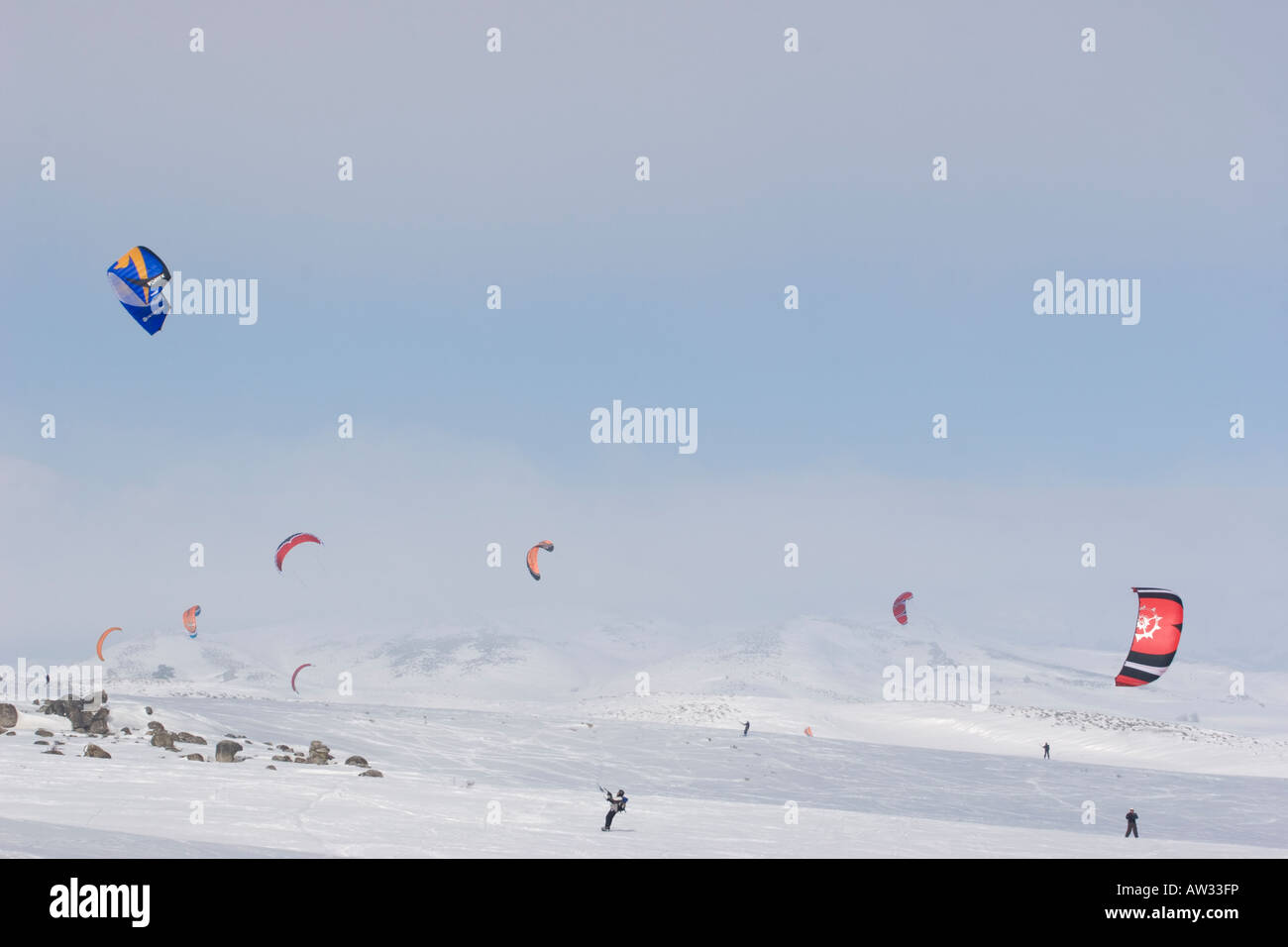 North America Idaho near Camas Prairie snow kite skiing Stock Photo