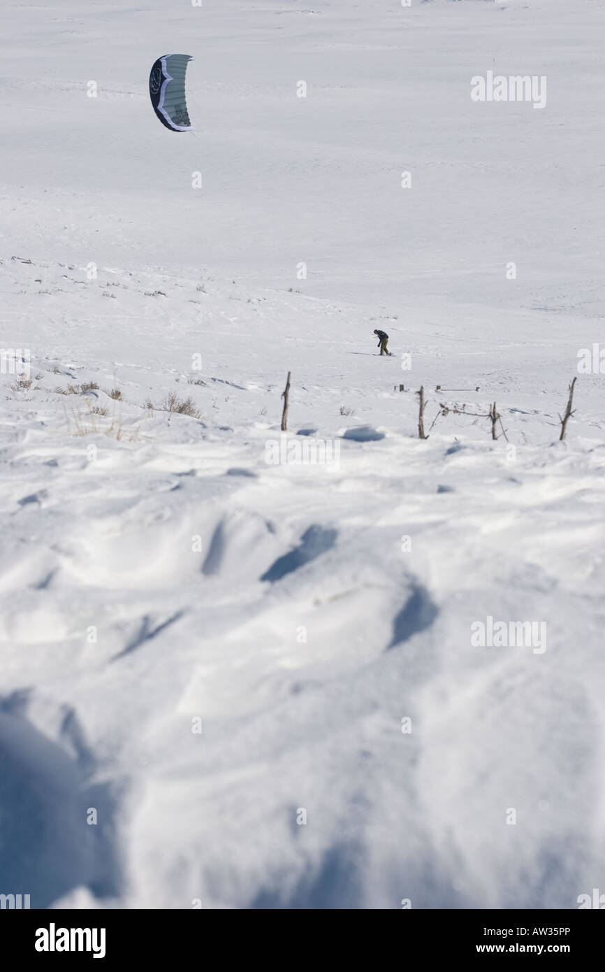 North America Idaho near Camas Prairie snow kite skiing Stock Photo