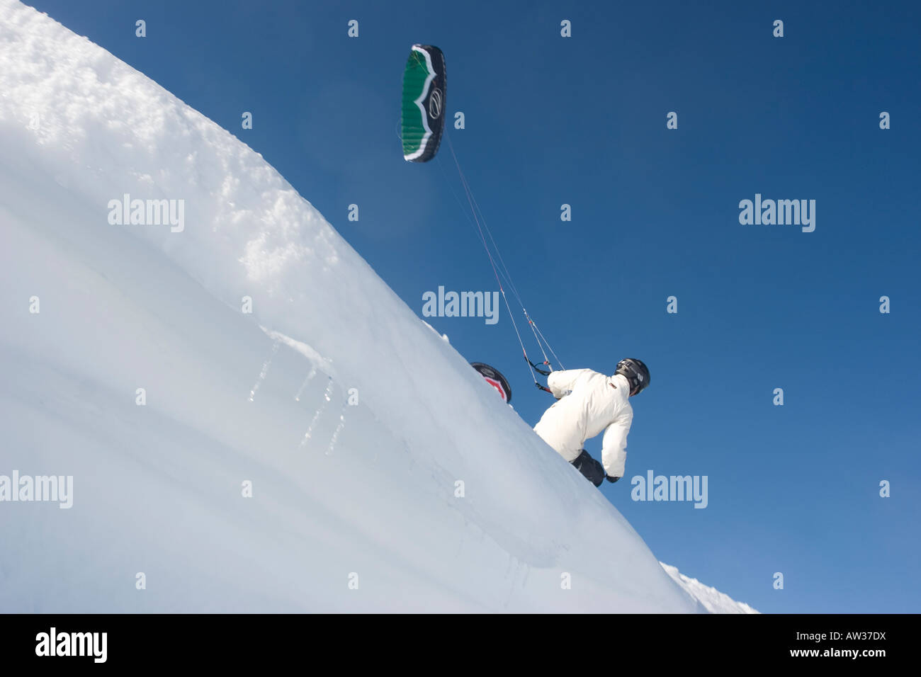 Winter kite skiing in Idaho. Stock Photo