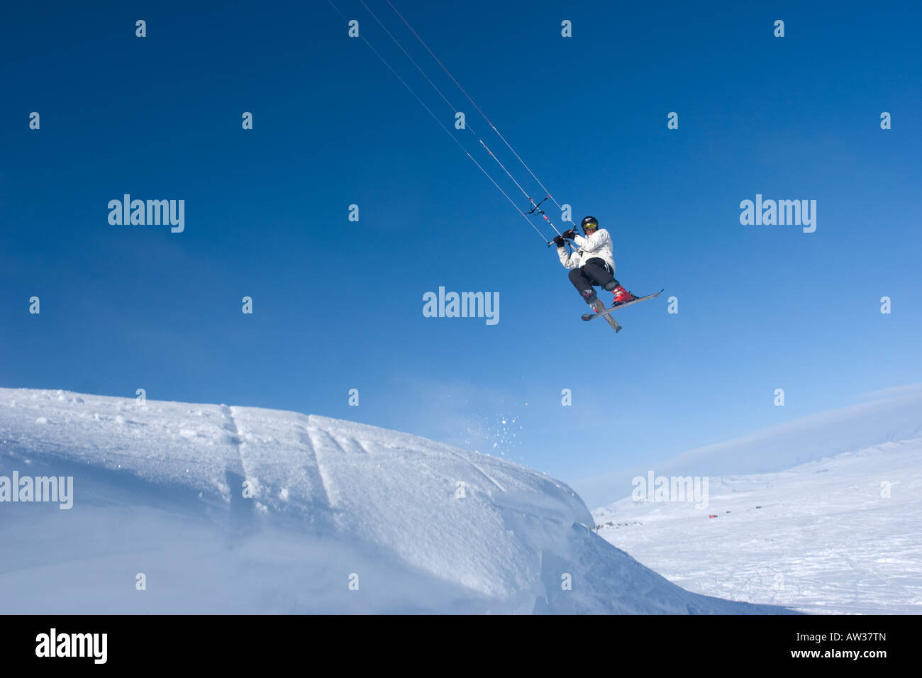 Winter kite skiing in Idaho. Stock Photo