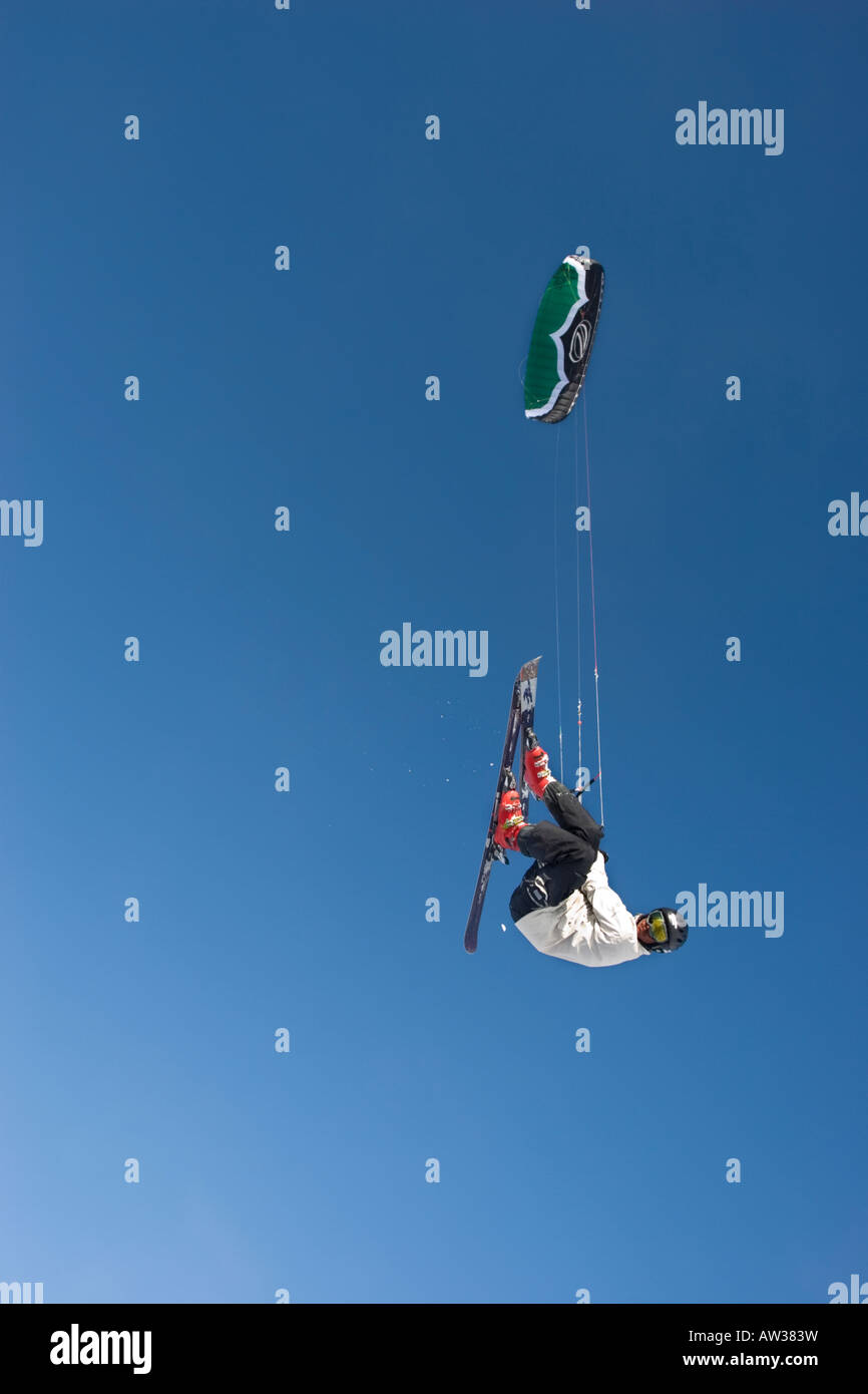 Winter kite skiing in Idaho. Stock Photo