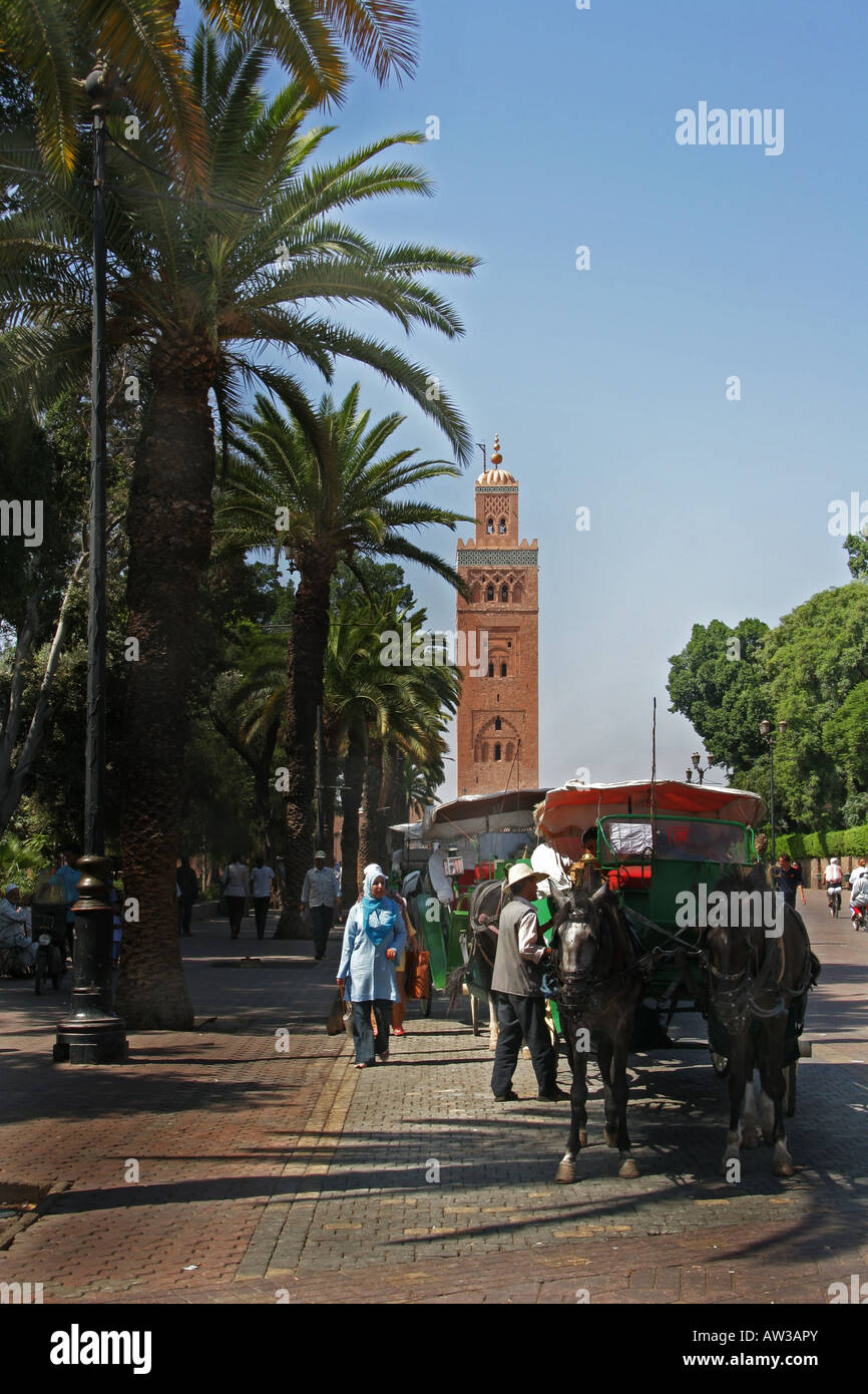 Koutoubia Mosque from Djemaa el Fna Square Marrakesh Morocco Stock Photo