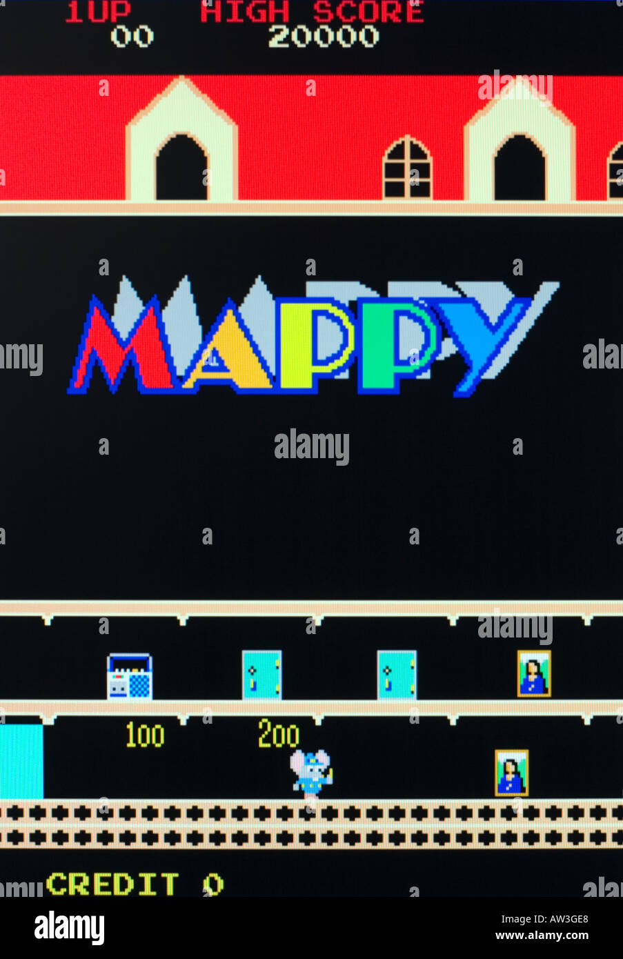 Mappy Namco 1983 Vintage arcade videogame screen shot - EDITORIAL USE ONLY Stock Photo