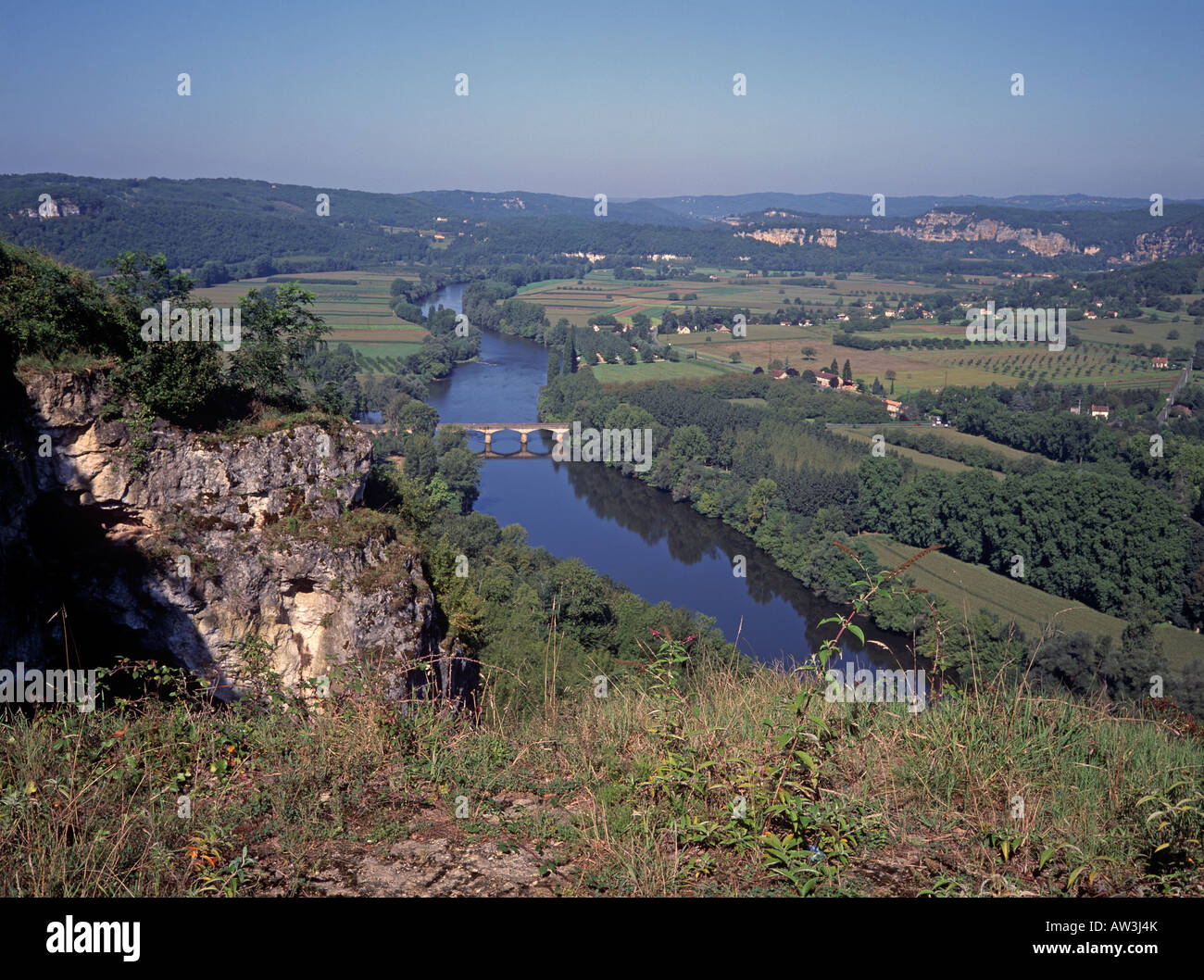 River Dordogne from Domme in the Dordogne 24 departement of France One of Les Plus Beaux Villages de France Stock Photo