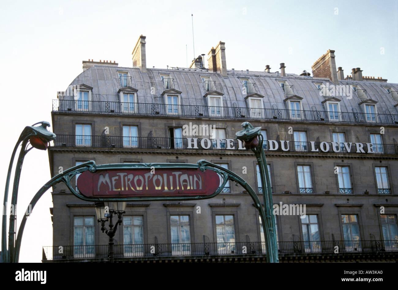 Hotel du Louvre and Metropolitan sign, Paris, France Stock Photo