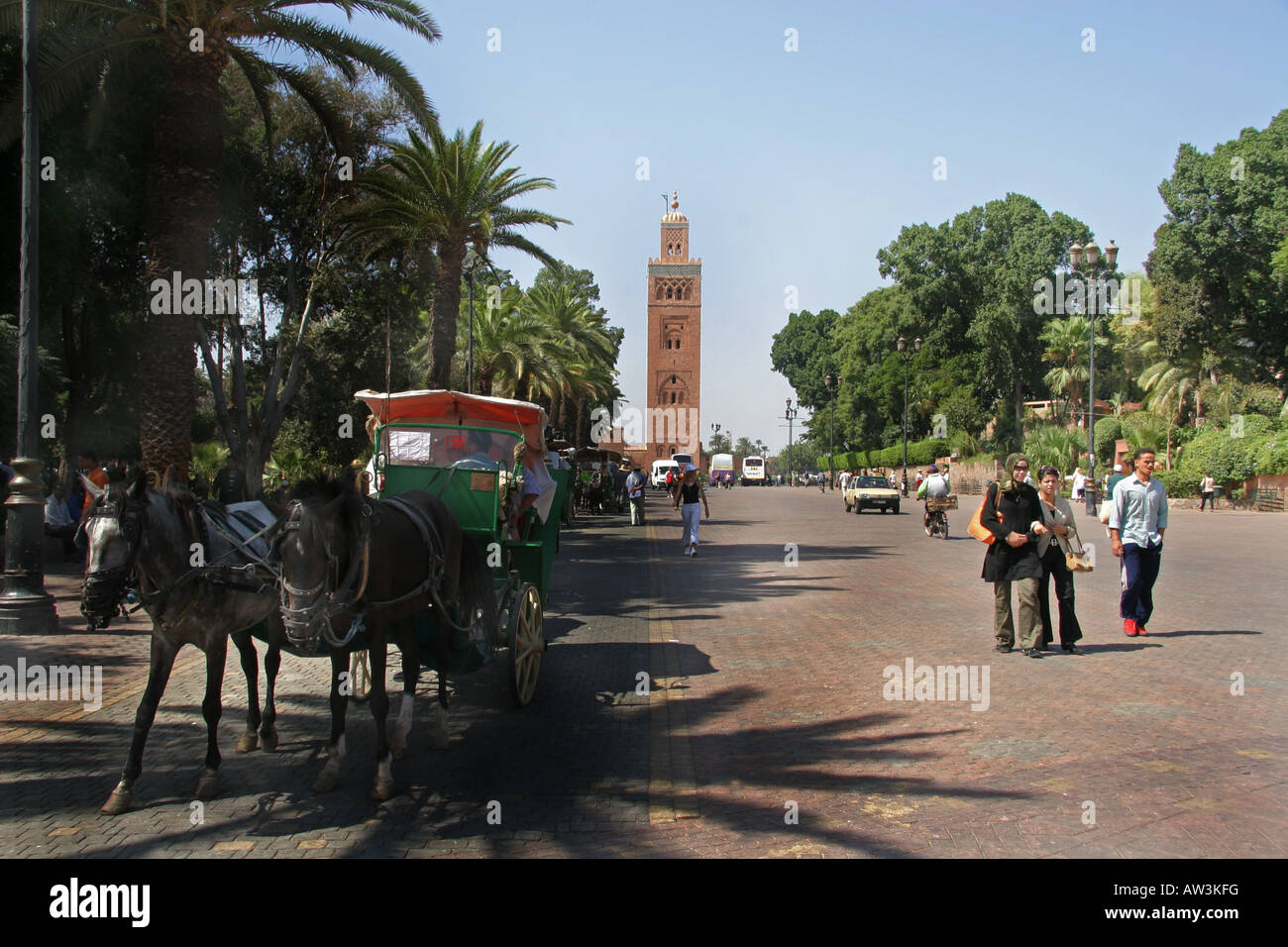 Koutoubia Mosque view from Djemaa el Fna square Marrakesh Morocco Stock Photo