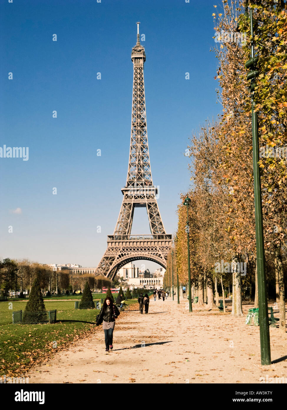 Paris, Eiffel tower and the Parc Du Champ de Mars in Autumn Stock Photo