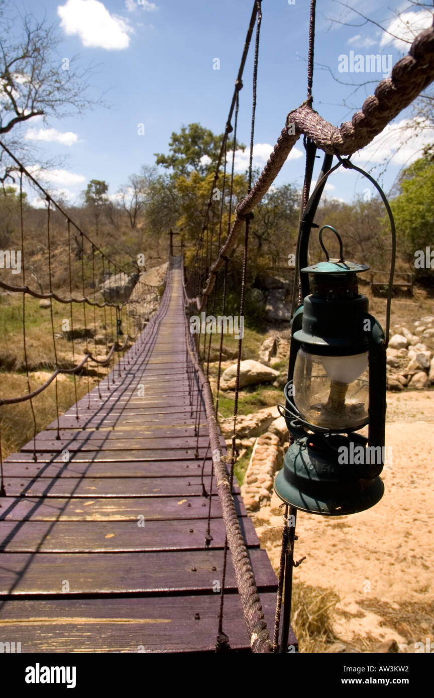 Rope bridge across dry river bed in South Africa Stock Photo Alamy