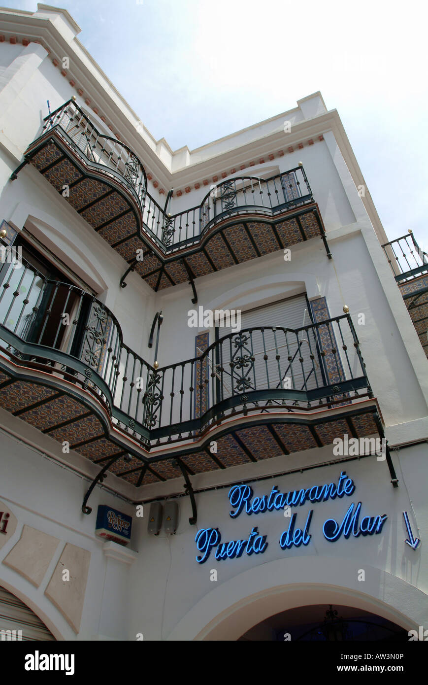 Nerja. Restaurante Puerta del Mar. Old house. Balconies. Province of  Malaga. Costa del Sol. Spain Stock Photo - Alamy