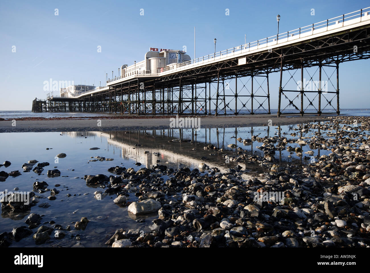 Worthing in Sussex, England at low tide. Stock Photo