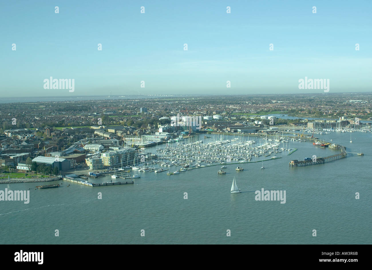 Aerial view of Portsmouth Harbour, Hampshire, England Stock Photo