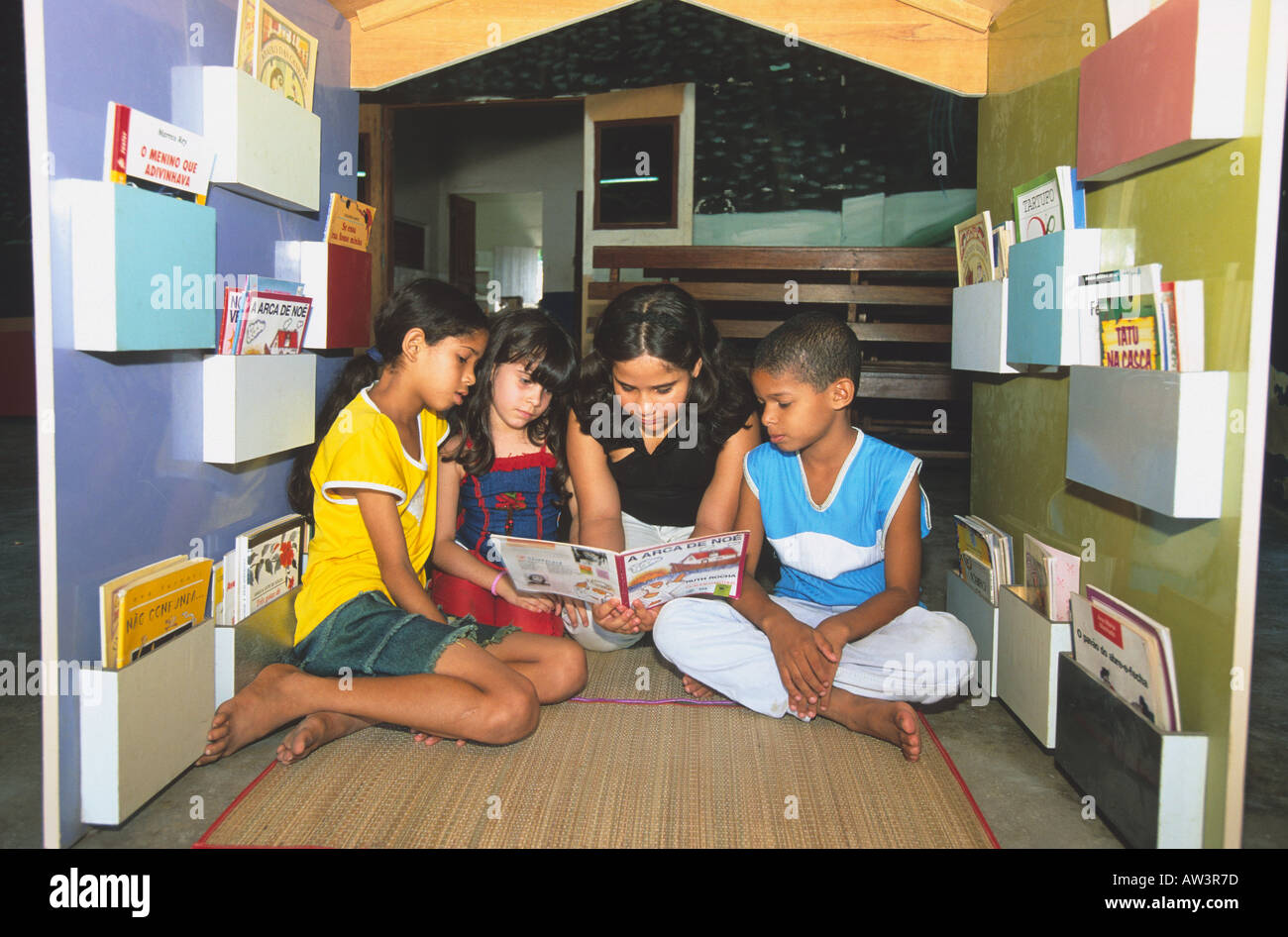 Children reading at a mobile library Recife, Pernambuco, Brazil Stock ...