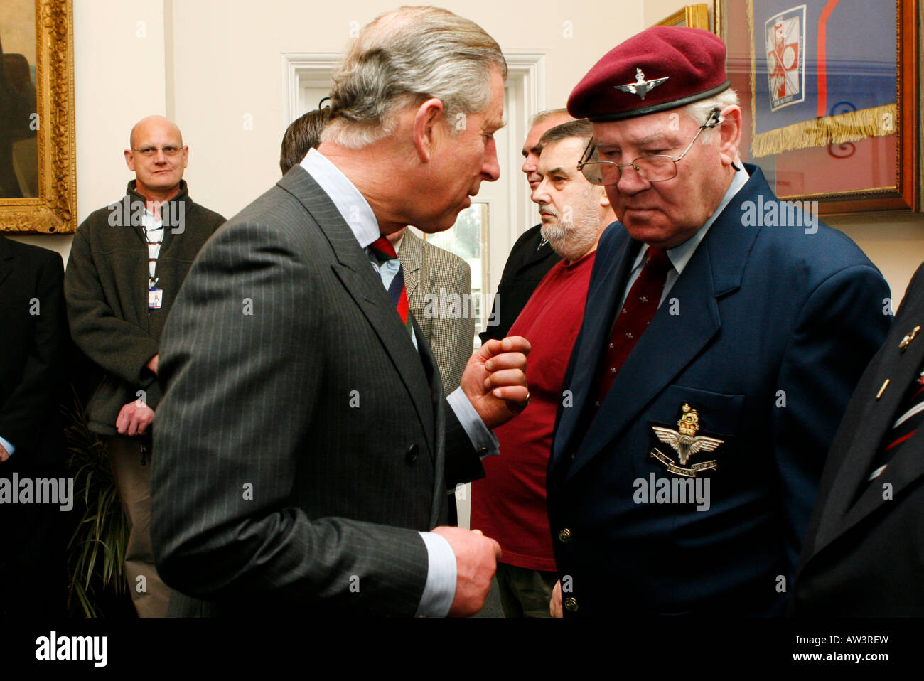 Prince Charles talks to a veteran during a visit to Combat Stress, the ex-servicemen welfare association based in Leatherhead. Stock Photo