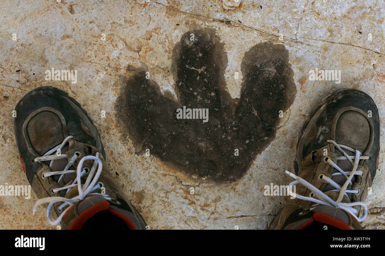 Dinosaur footprints at Tambuc, Spain. Stock Photo