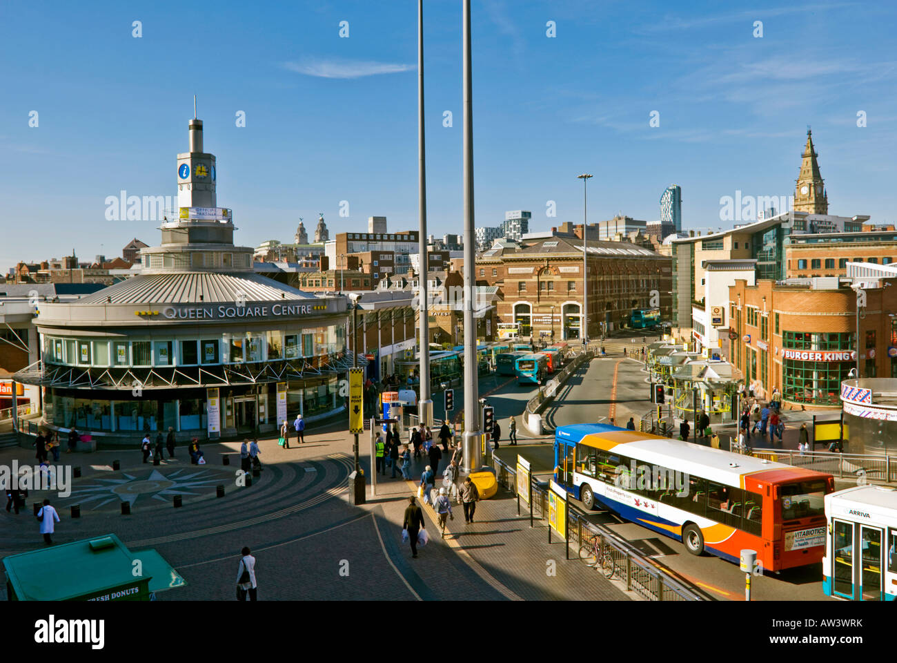 Queens Square bus station buildings on Roe Street Liverpool Stock Photo