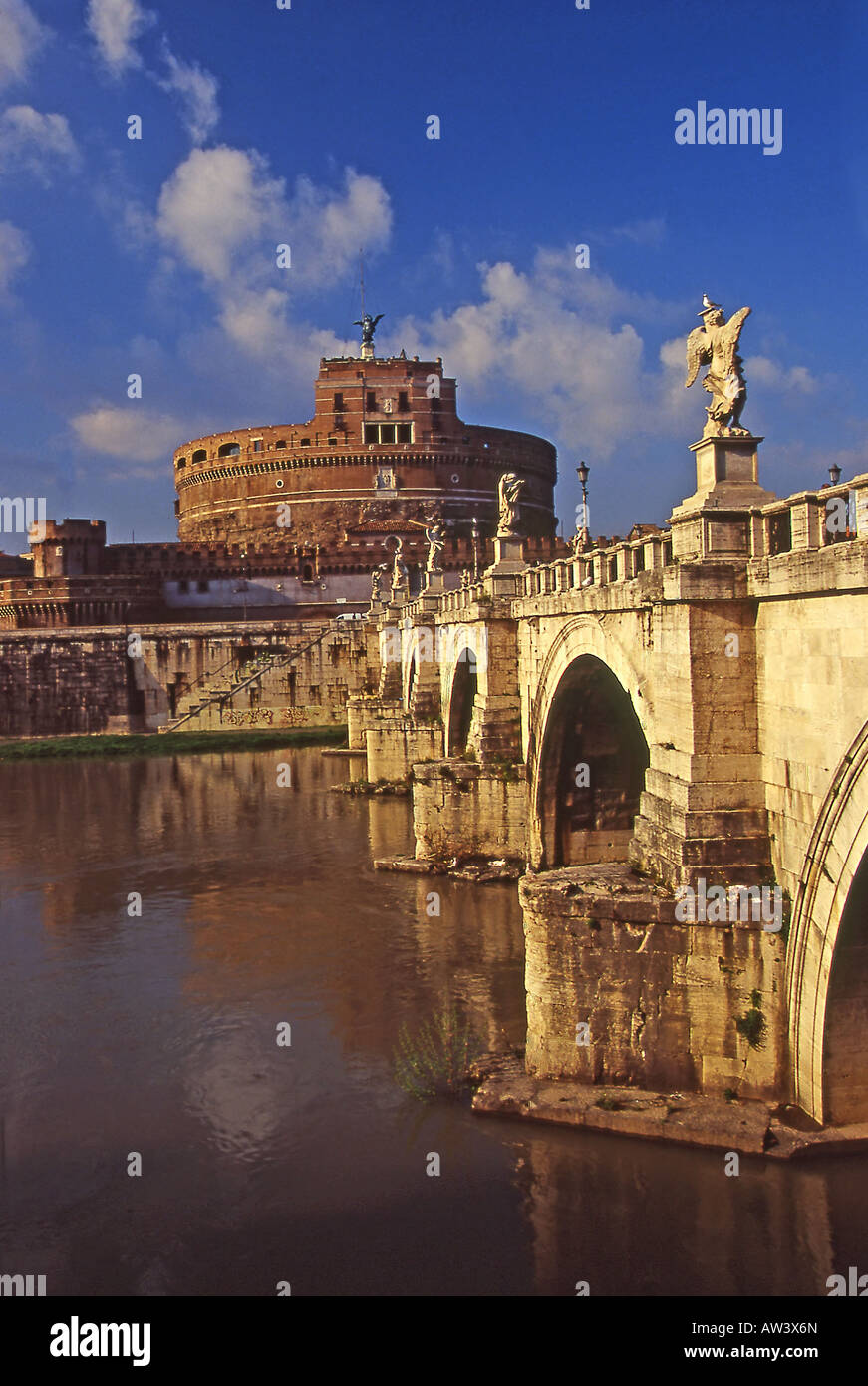 Castel Sant'Angelo (The Mausoleum of Hadrian) and Bridge Sant'Angelo Rome Italy Stock Photo