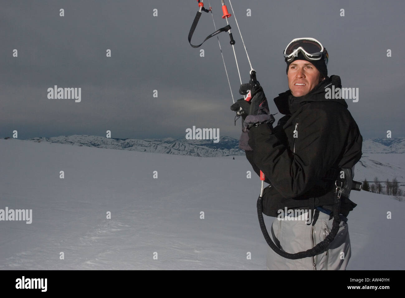 North America Idaho near Camas Prairie snow kite skiing Andrew Monty Goldman Stock Photo