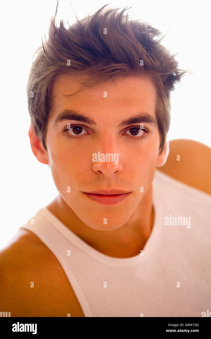Portrait young man wears t- shirt. Stock Photo