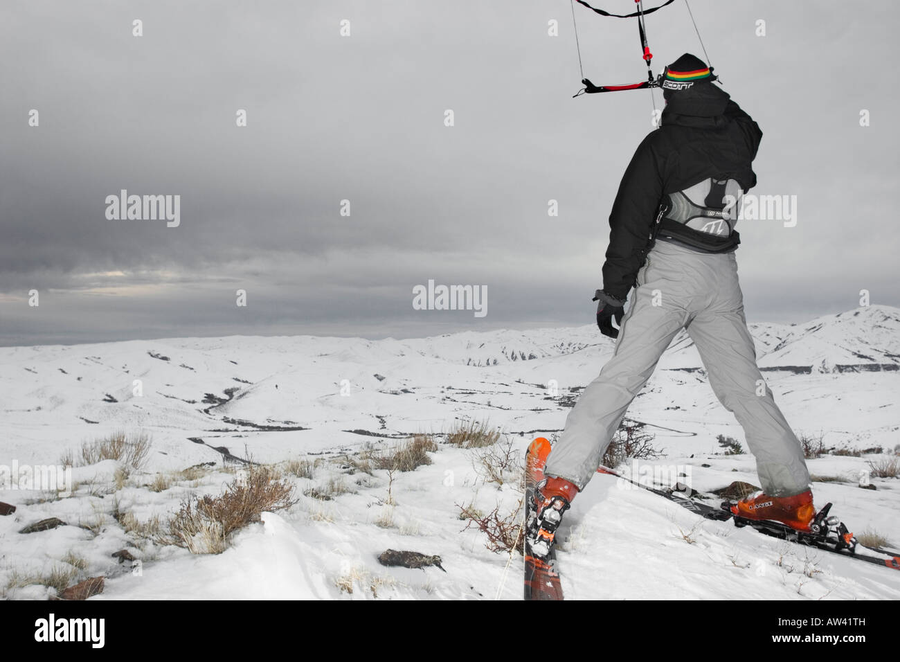 North America Idaho near Camas Prairie snow kite skiing Andrew Monty Goldman Stock Photo