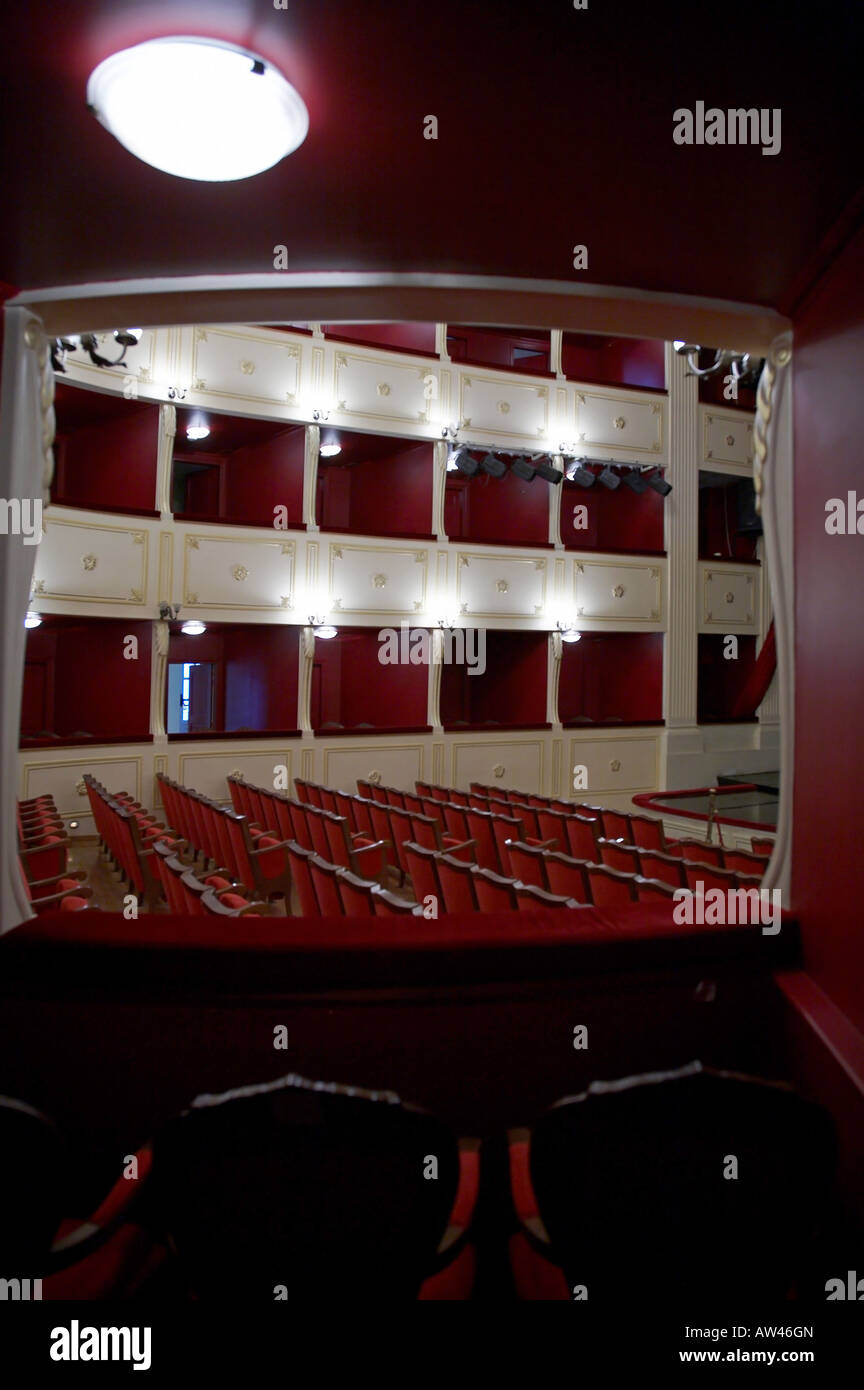 Interior of Apollo theatre in Ermoupoli Stock Photo