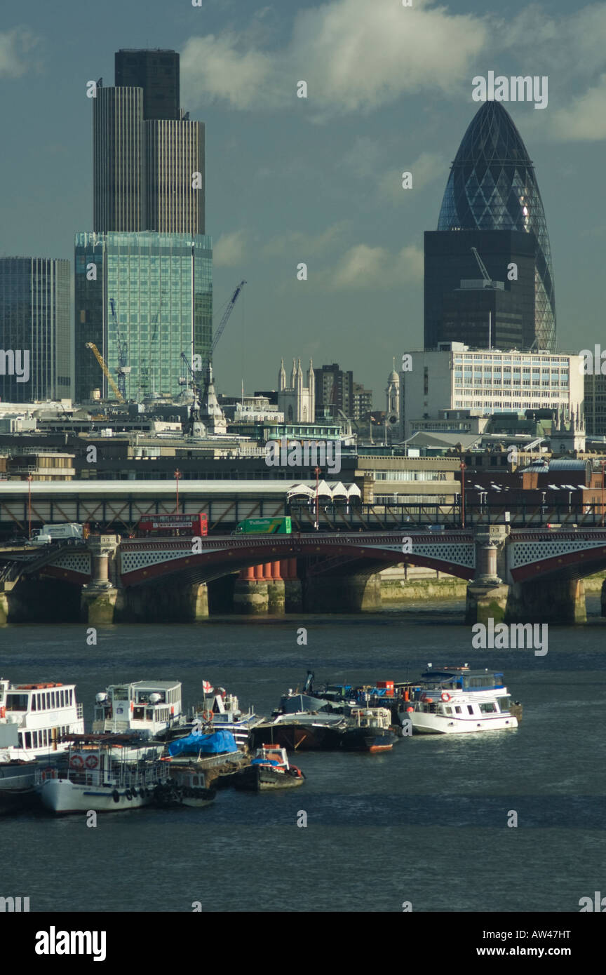 Swiss RE Building and NatWest Tower seen from Waterloo Bridge Stock Photo