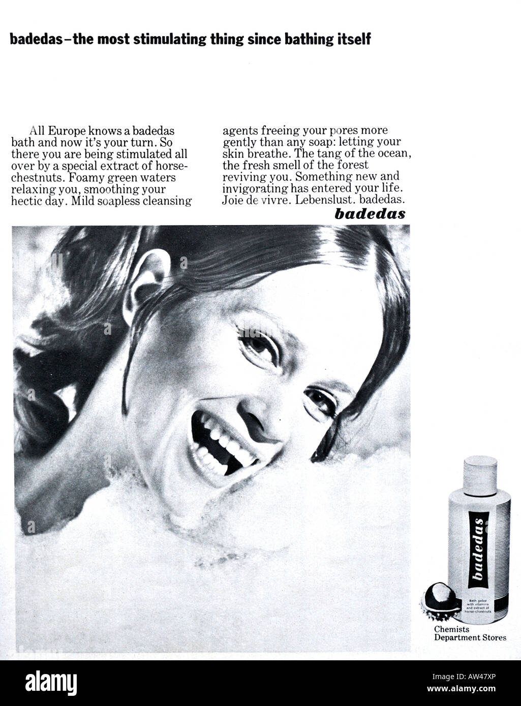 1960s Nova Magazine October 1968 Advertisement for Badedas Bath FOR EDITORIAL USE ONLY Stock Photo