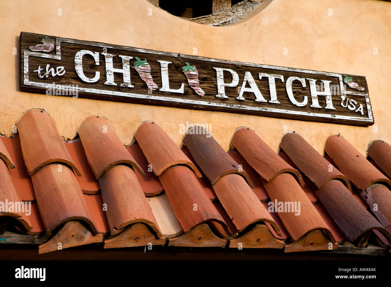 Red Mexican Roof Tiles, Albuquerque, New Mexico Stock Photo