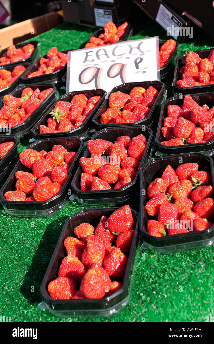 Strawberries for sale on English market stall Stock Photo Alamy