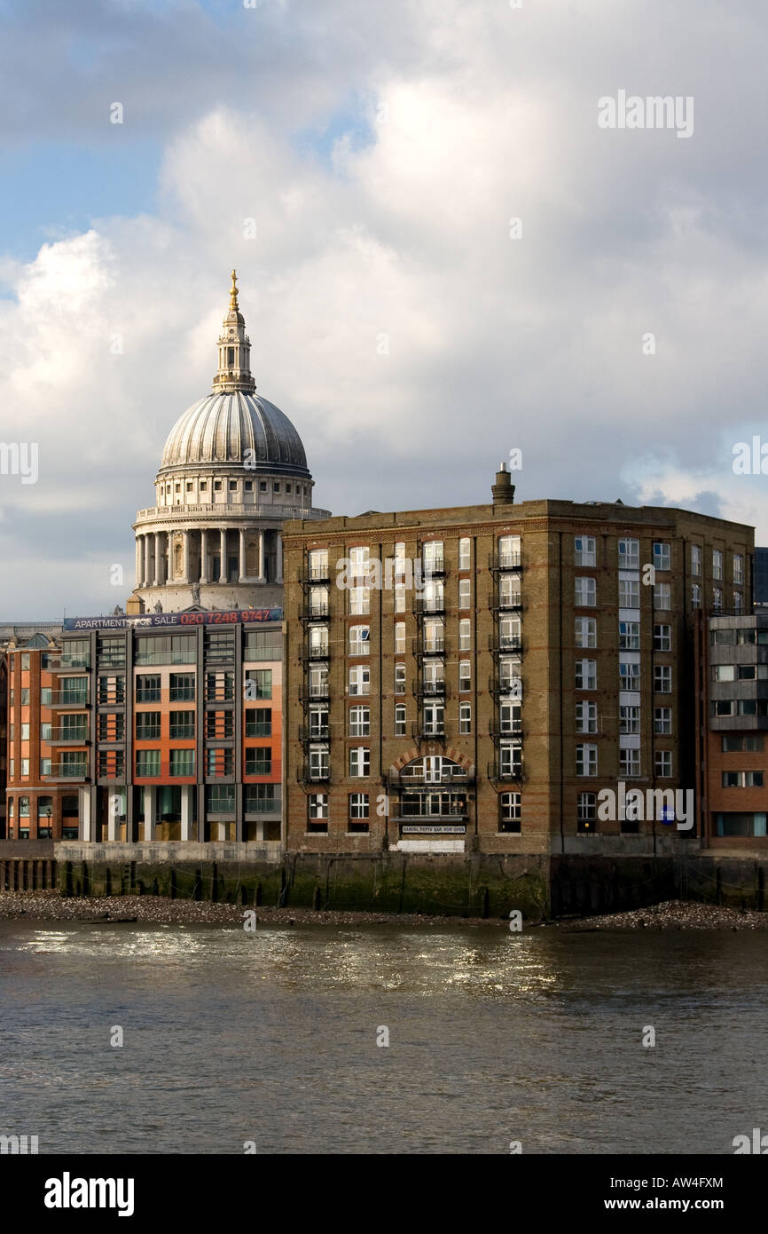 st pauls cathedral and old docks on river thames, london Stock Photo