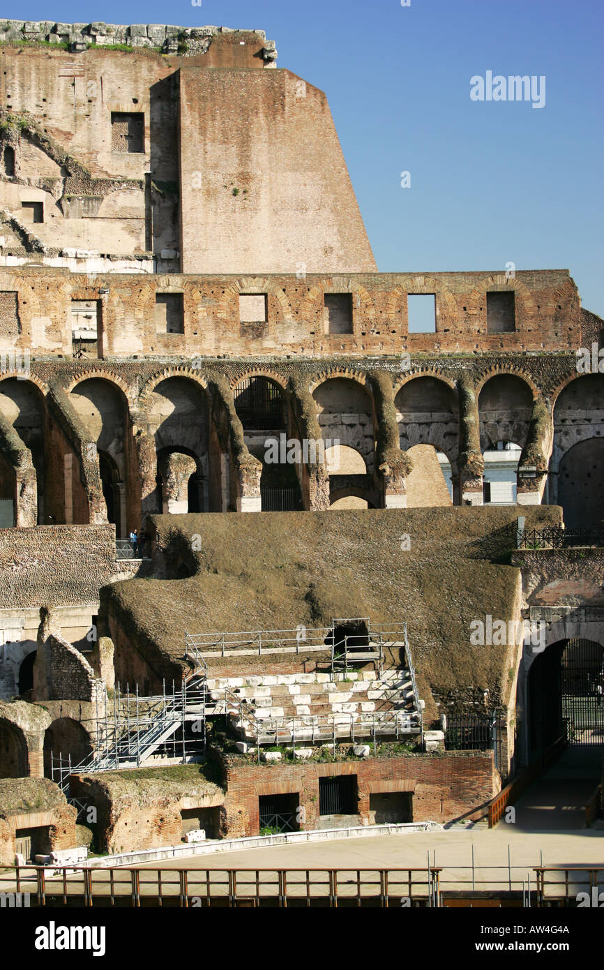 Closeup detail of the interior walls of the ancient Colosseum ruins in ...