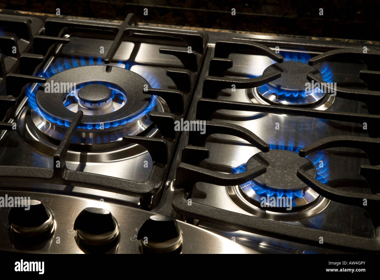 Kitchen Hob Gas rings burning Stock Photo Alamy