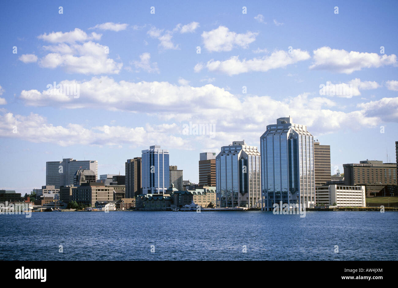 The skyline and harbor of Halifax Nova Scotia under a summer sky Stock