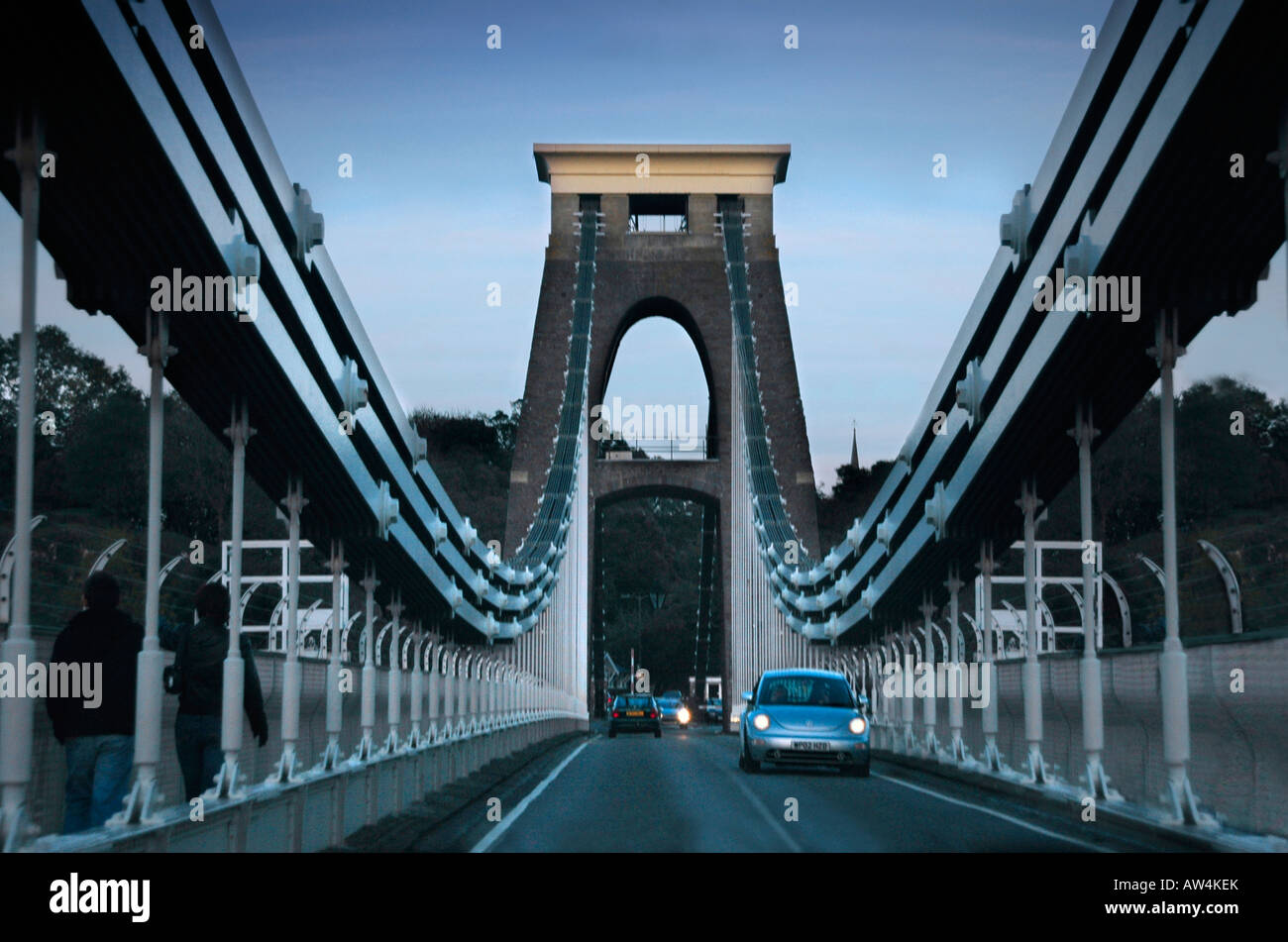 Clifton Suspension Bridge as seen by a motorist crossing over Stock