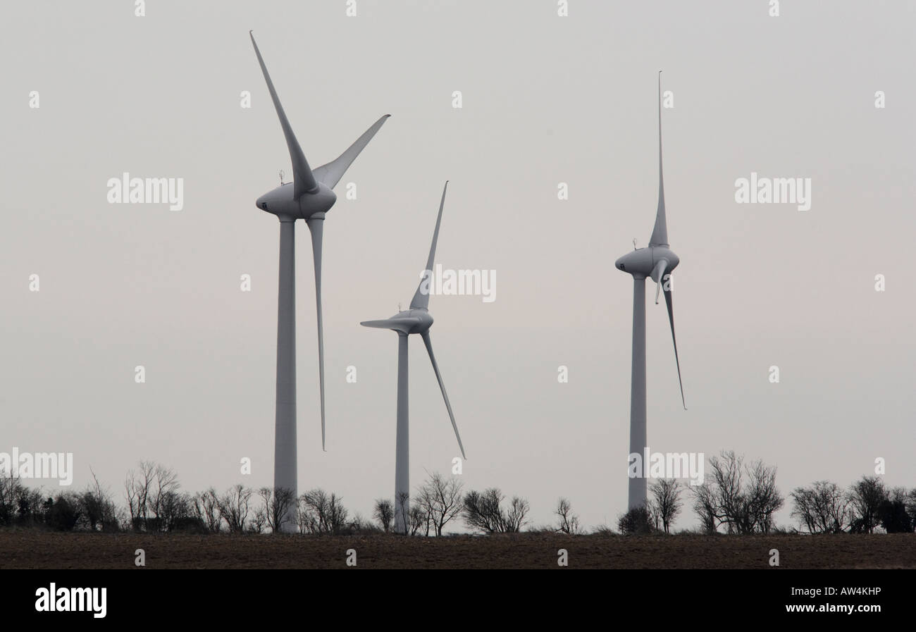Three wind turbines in Northamptonshire UK Stock Photo