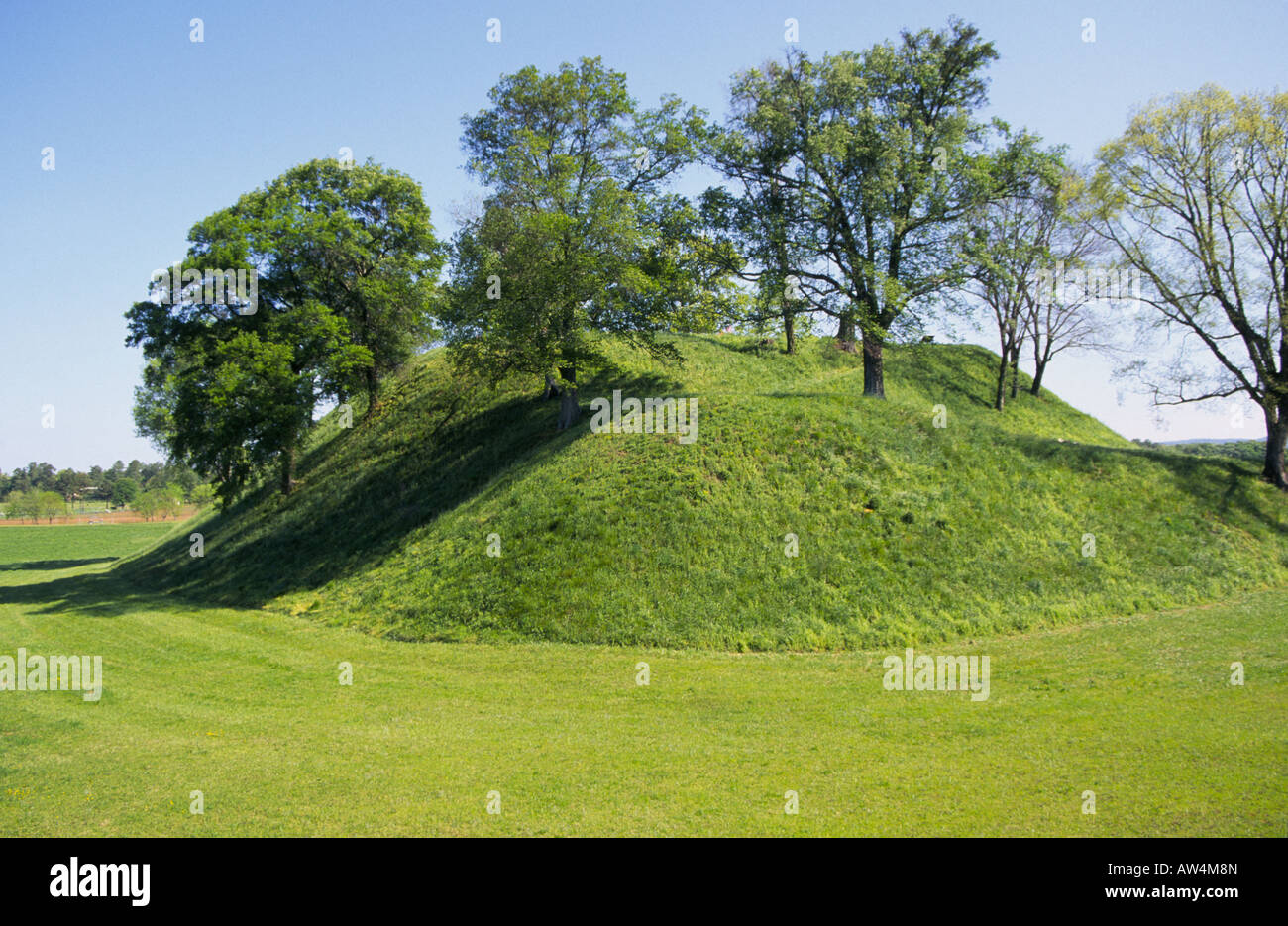 At Etowah Indian Mounds in Georgia, these mounds were built by the Mississippian Culture of native americans Stock Photo