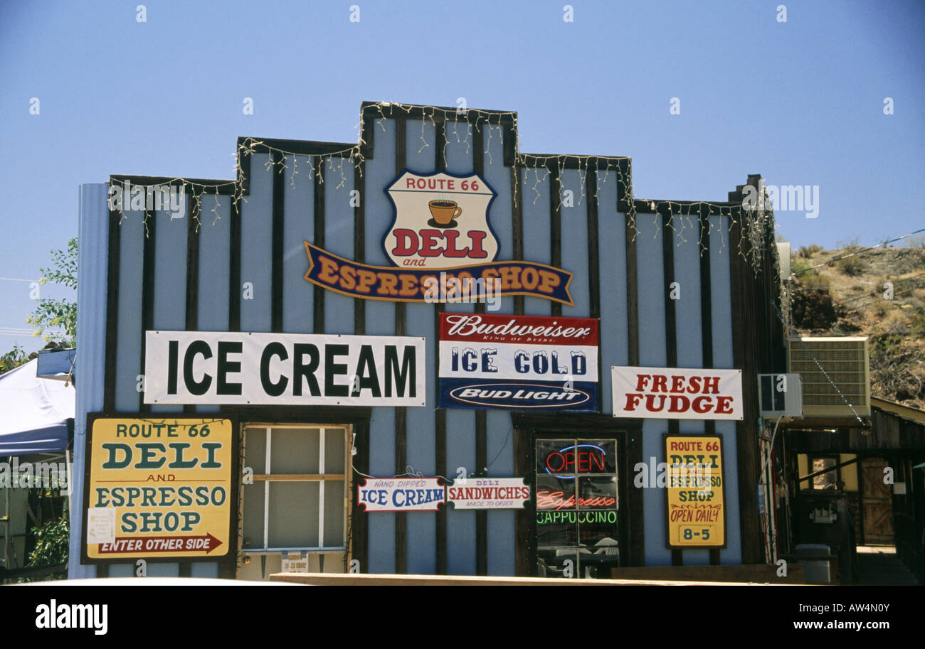 Main street Buildings Icecream parlour Large signs Stock Photo Alamy