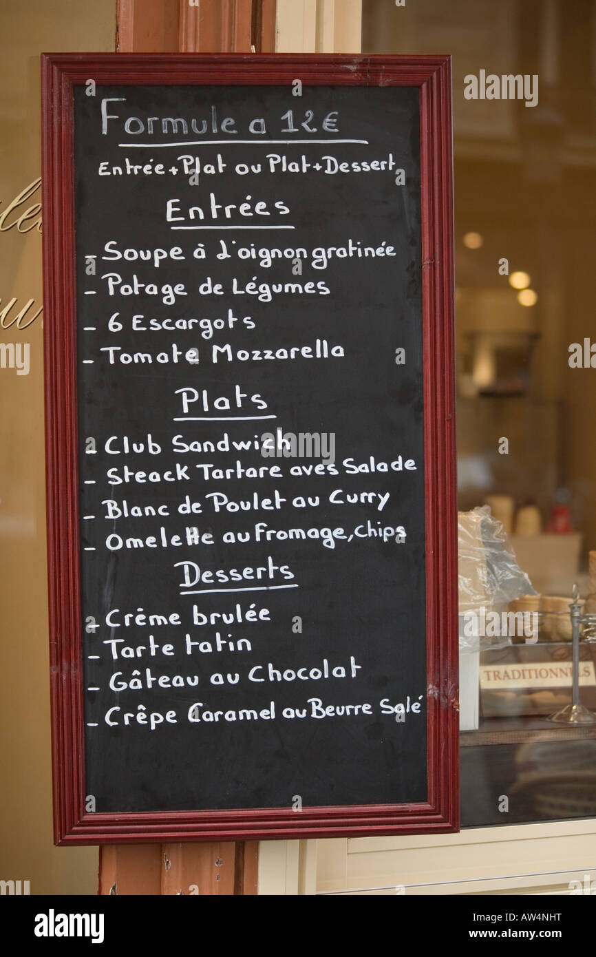 Menu board outside a brasserie in Paris France Stock Photo Alamy