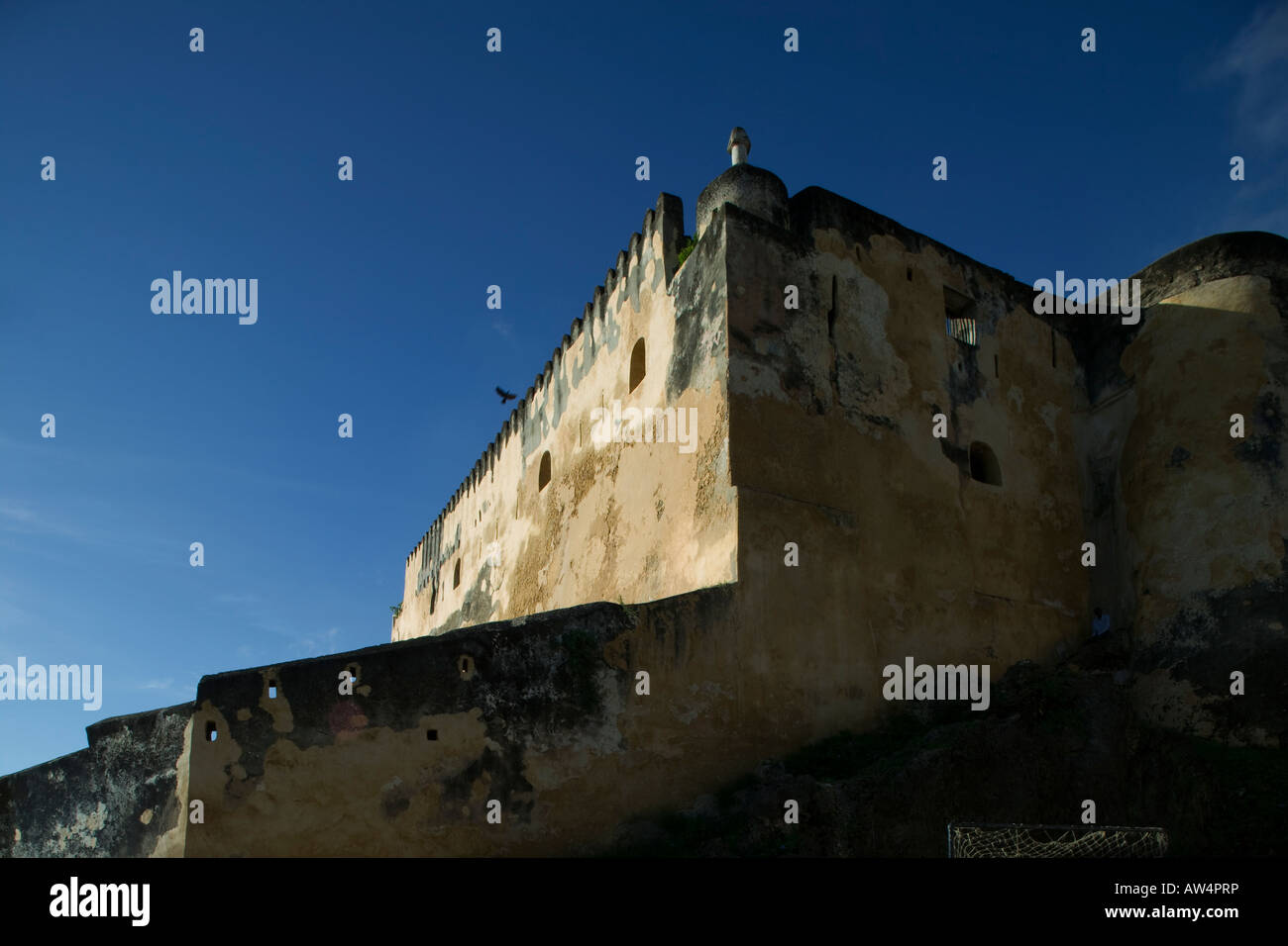 Africa Kenya Mombasa Morning sun lights stone walls of Fort Jesus a
