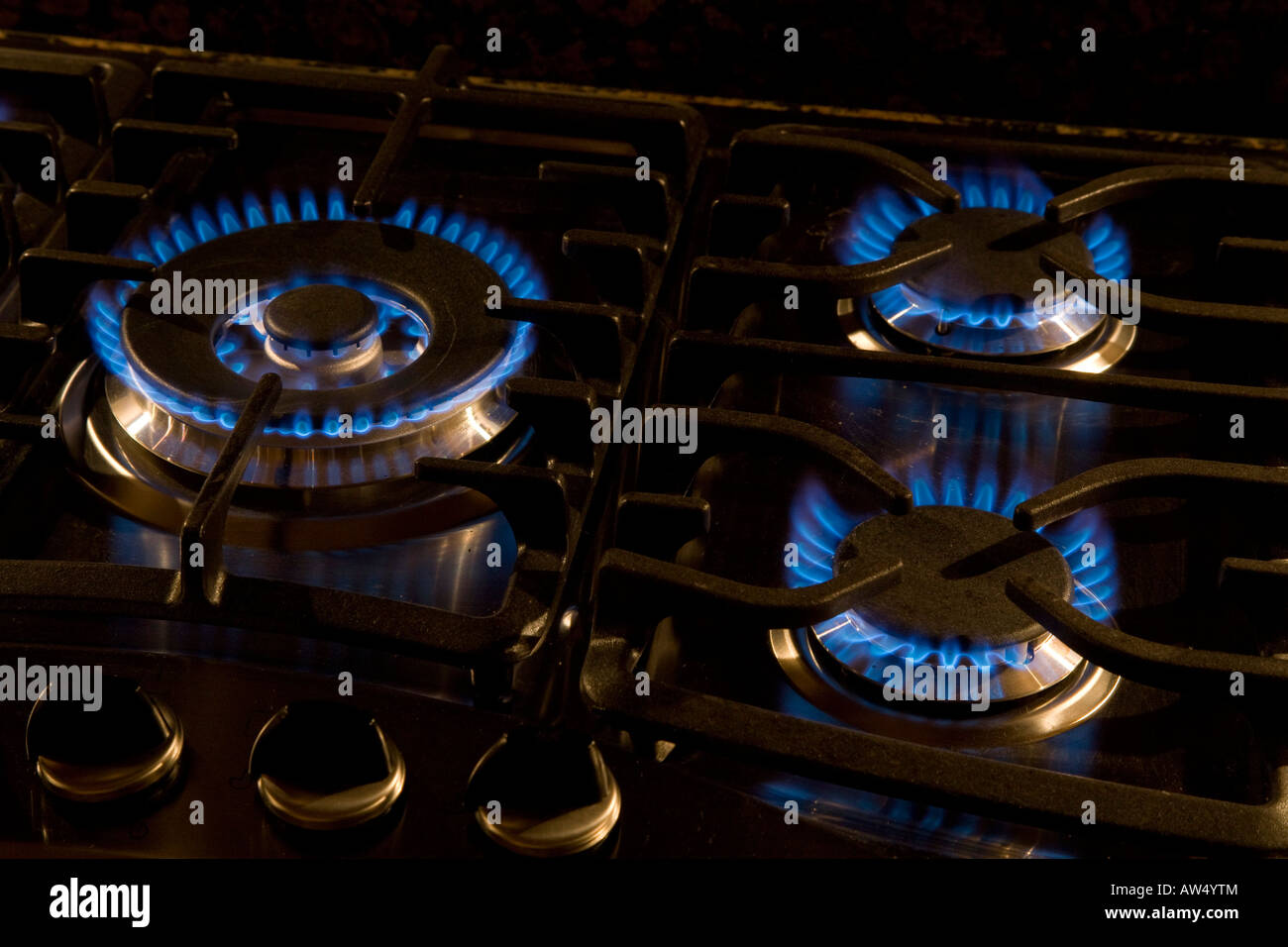 Kitchen Hob Gas rings burning Stock Photo Alamy
