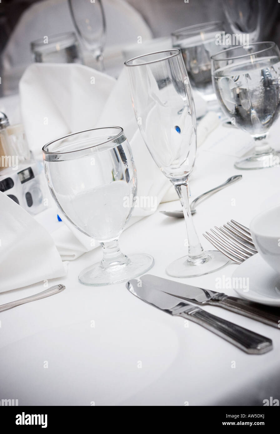 White Table placement of eating utensils Stock Photo