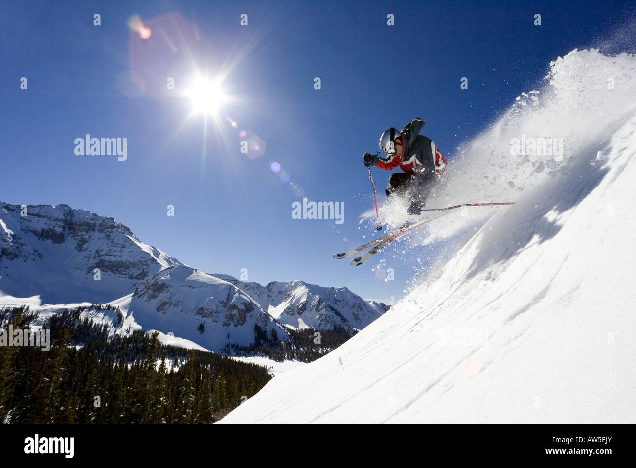 Skier Jumping Off Cornice On Bald Mountain In Telluride Ski Area