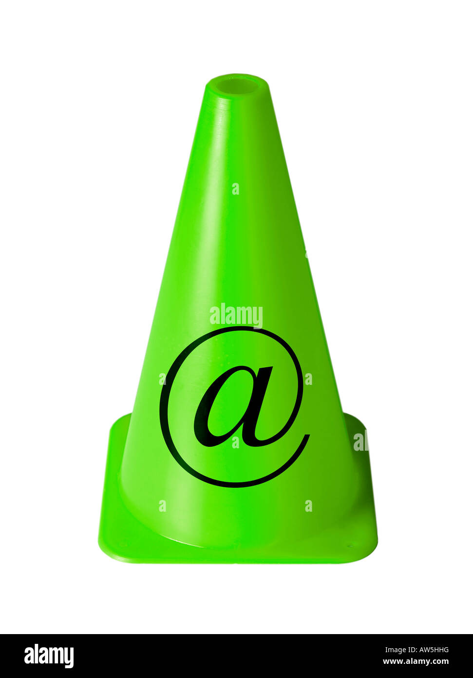 bright green traffic cone with email at symbol in black Stock Photo Alamy