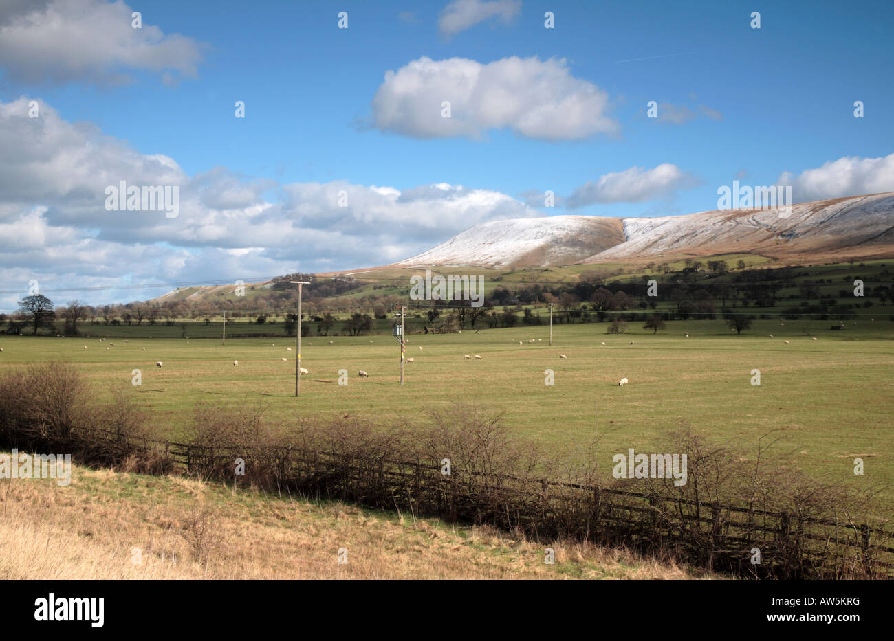 Pendle Hill, snow capped in Ribble valley Lancashire UK Stock Photo